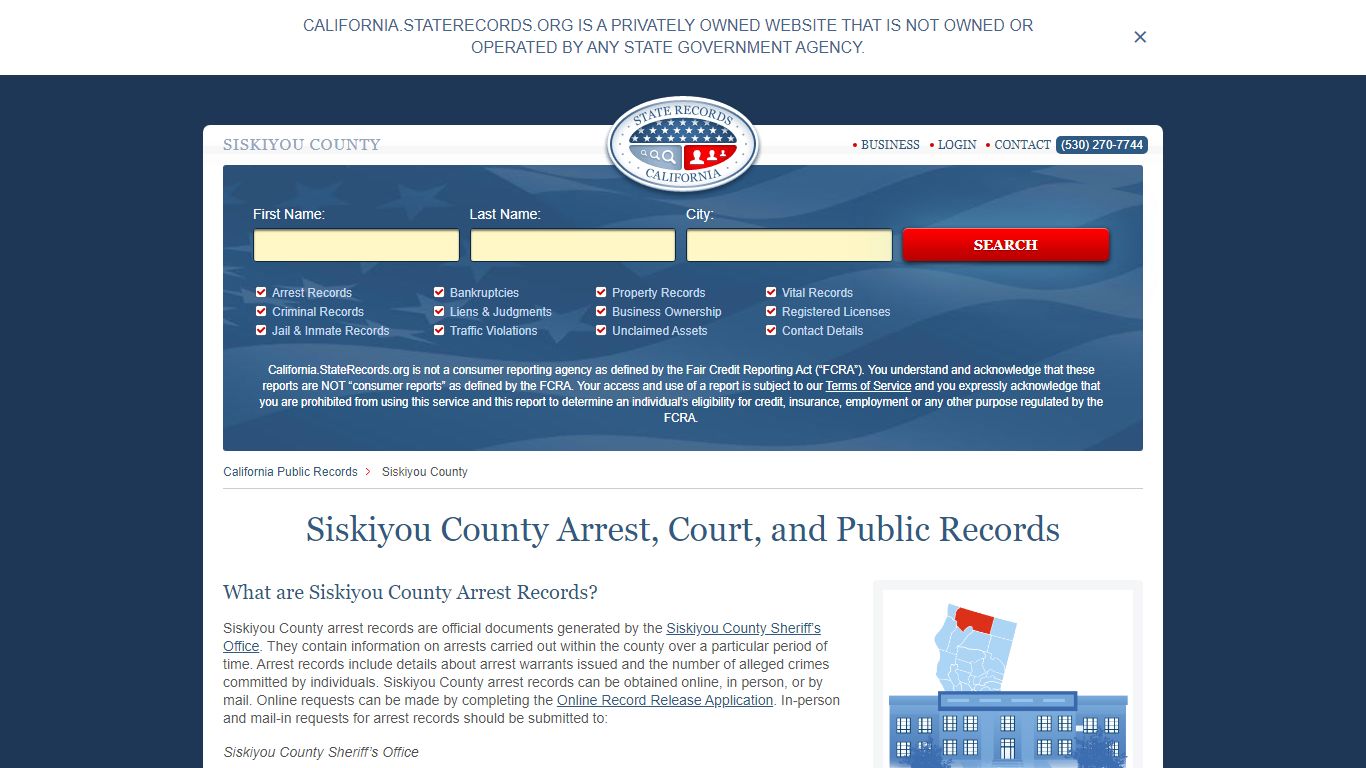 Siskiyou County Arrest, Court, and Public Records