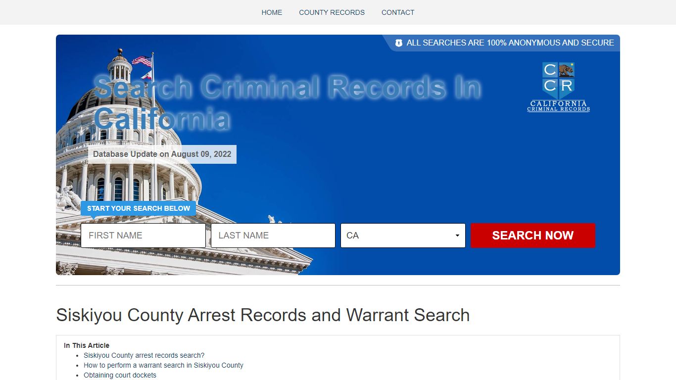 Siskiyou County Arrest Records and Warrant Search