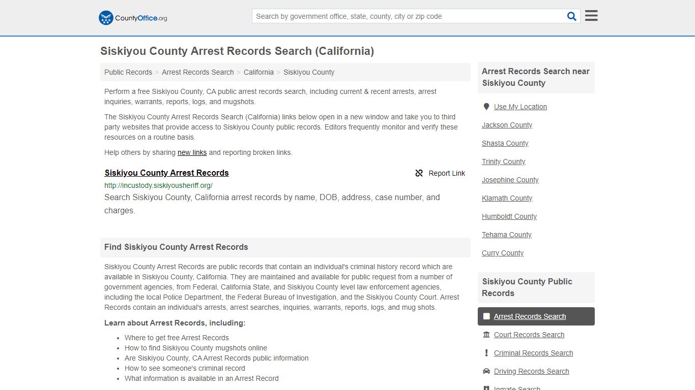 Arrest Records Search - Siskiyou County, CA (Arrests ...